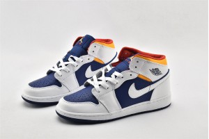 Nike Air Jordan 1 Mid GS White Laser Orange Royal Blue 554725 131 Womens And Mens Shoes  